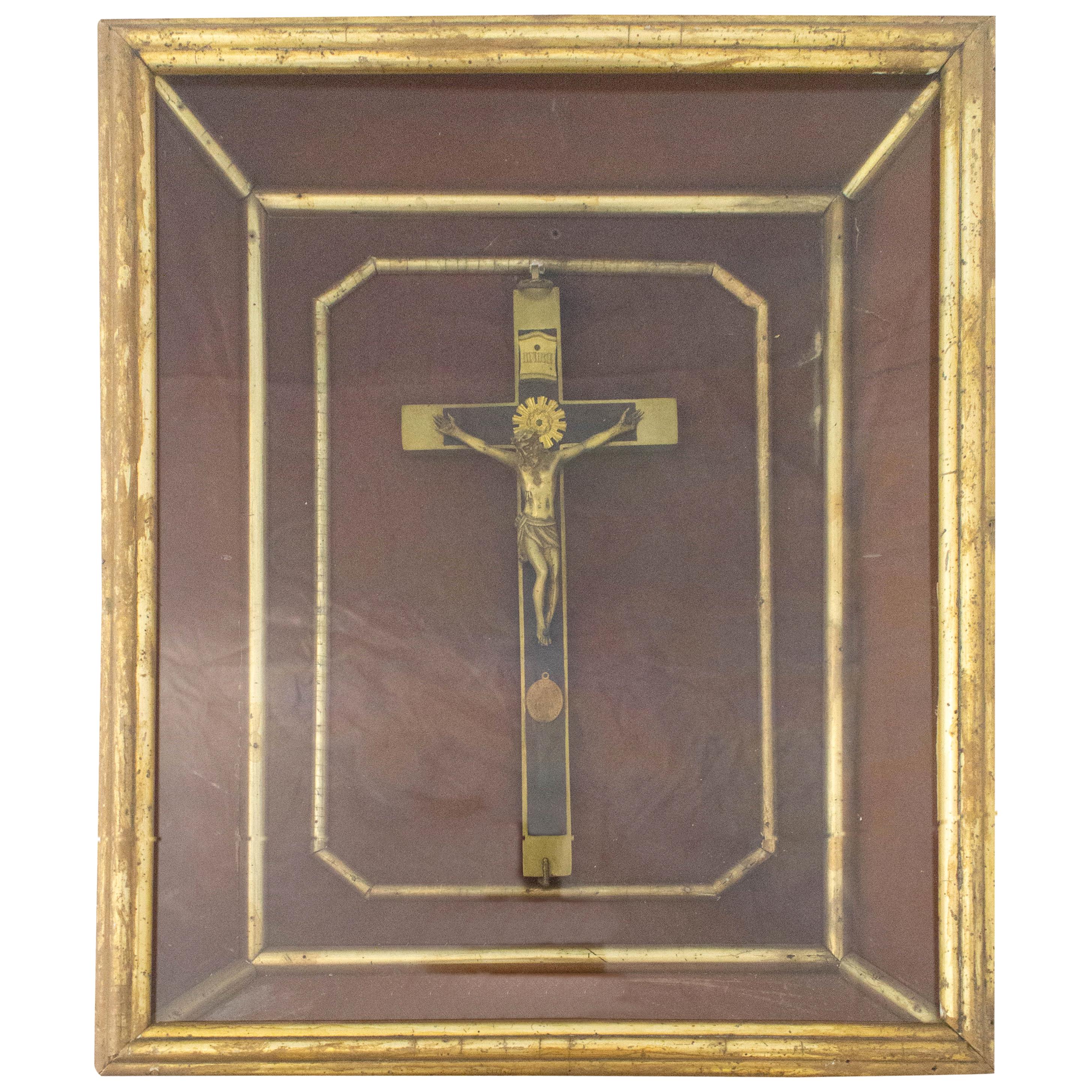 French Crucifix Vitrine and Frame, Late 19th Century