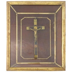 Russian Orthodox Crucifix of Enameled Bronze & Brass c.Late 19th