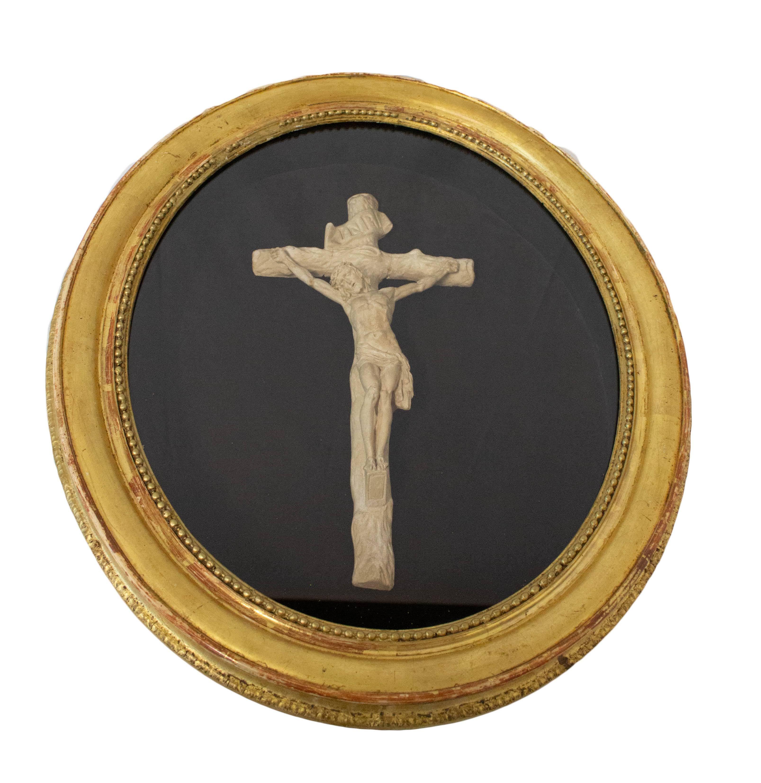 Napoleon III French Crucifix Vitrine and Oval Frame, Late 19th Century For Sale