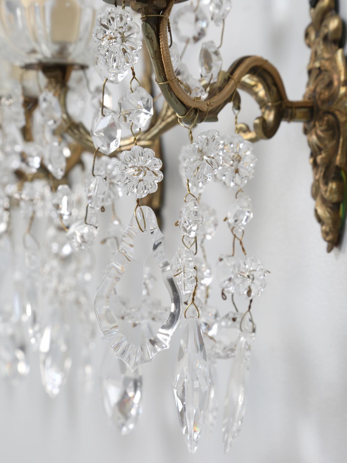 French Crystal and Brass 2-Light Sconces, Available Individually or in Pairs 10