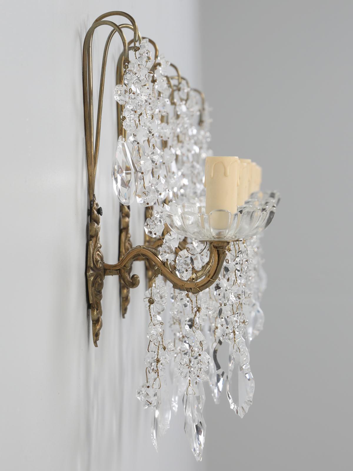 Hand-Crafted French Crystal and Brass 2-Light Sconces, Available Individually or in Pairs