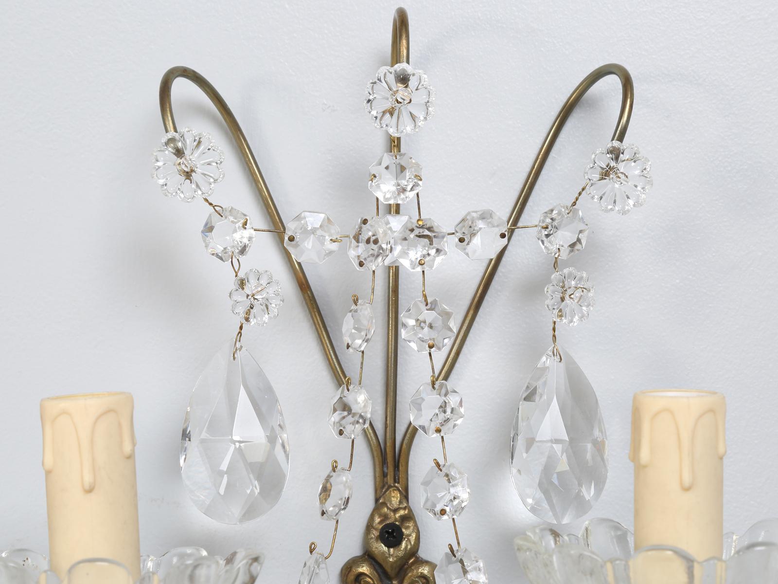 Contemporary French Crystal and Brass 2-Light Sconces, Available Individually or in Pairs