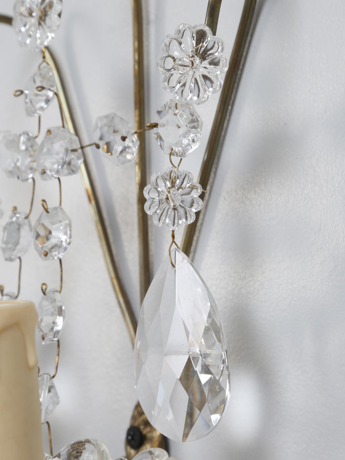 French Crystal and Brass 2-Light Sconces, Available Individually or in Pairs 1