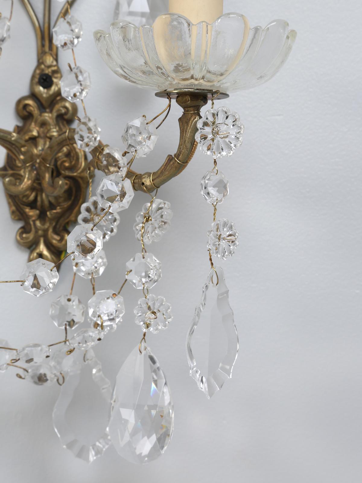 French Crystal and Brass 2-Light Sconces, Available Individually or in Pairs 2
