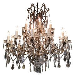 French Crystal and Bronze 18-Light Chandelier