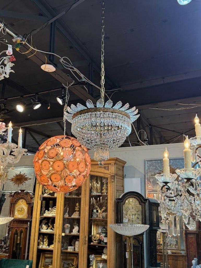 Late 19th century French crystal and gilt bronze Baccarat manner flush mount chandelier. Circa 1890. Perfect for today's transitional designs! 18H x 25W