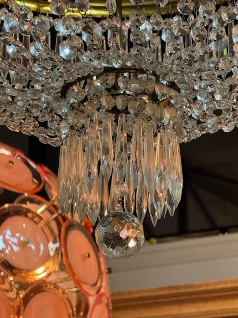 French Crystal and Bronze Baccarat Manner Flush Mount 1