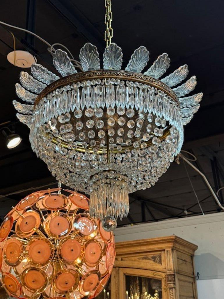 French Crystal and Bronze Baccarat Manner Flush Mount 2