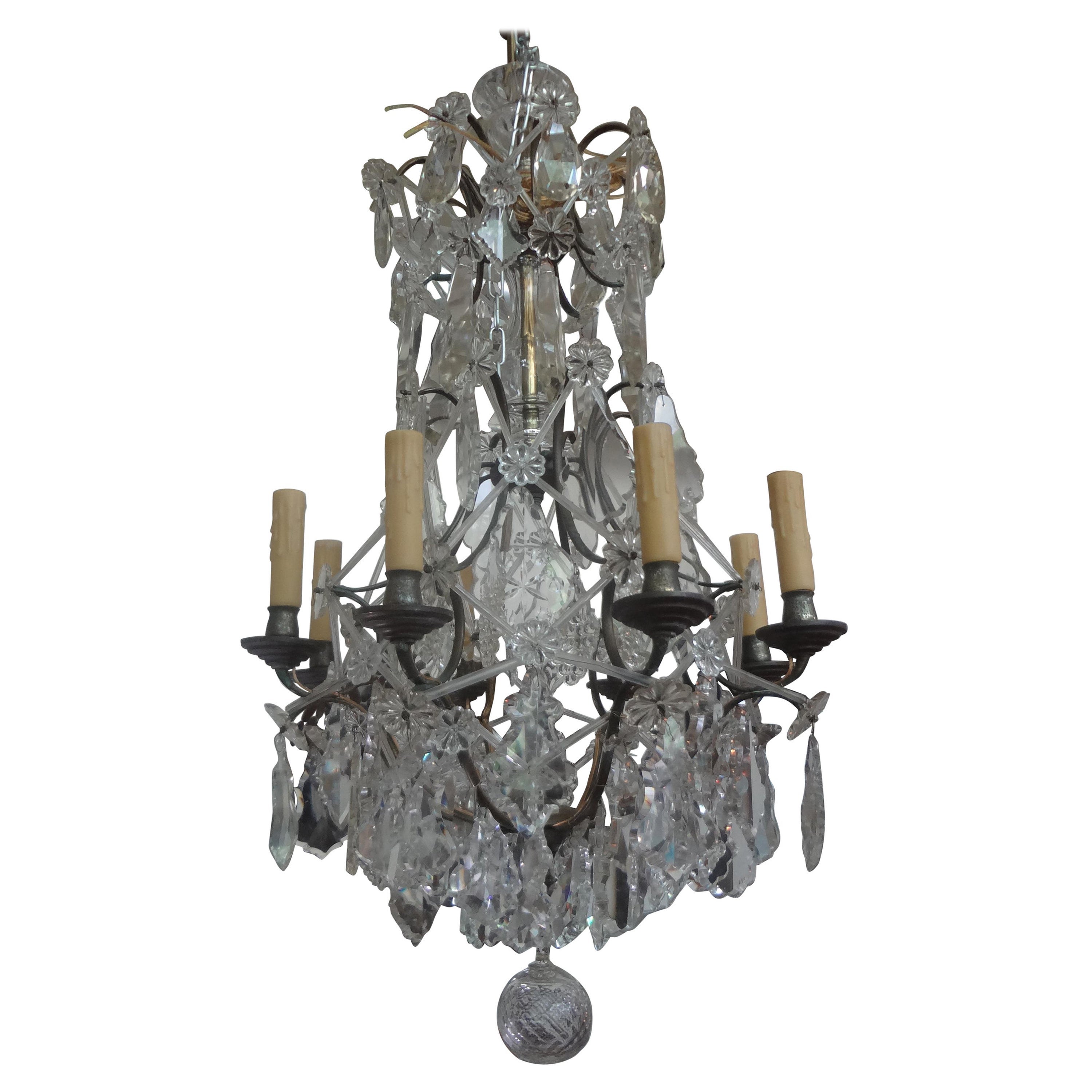 Lustre français en cristal et bronze attribué à la Maison Bagus