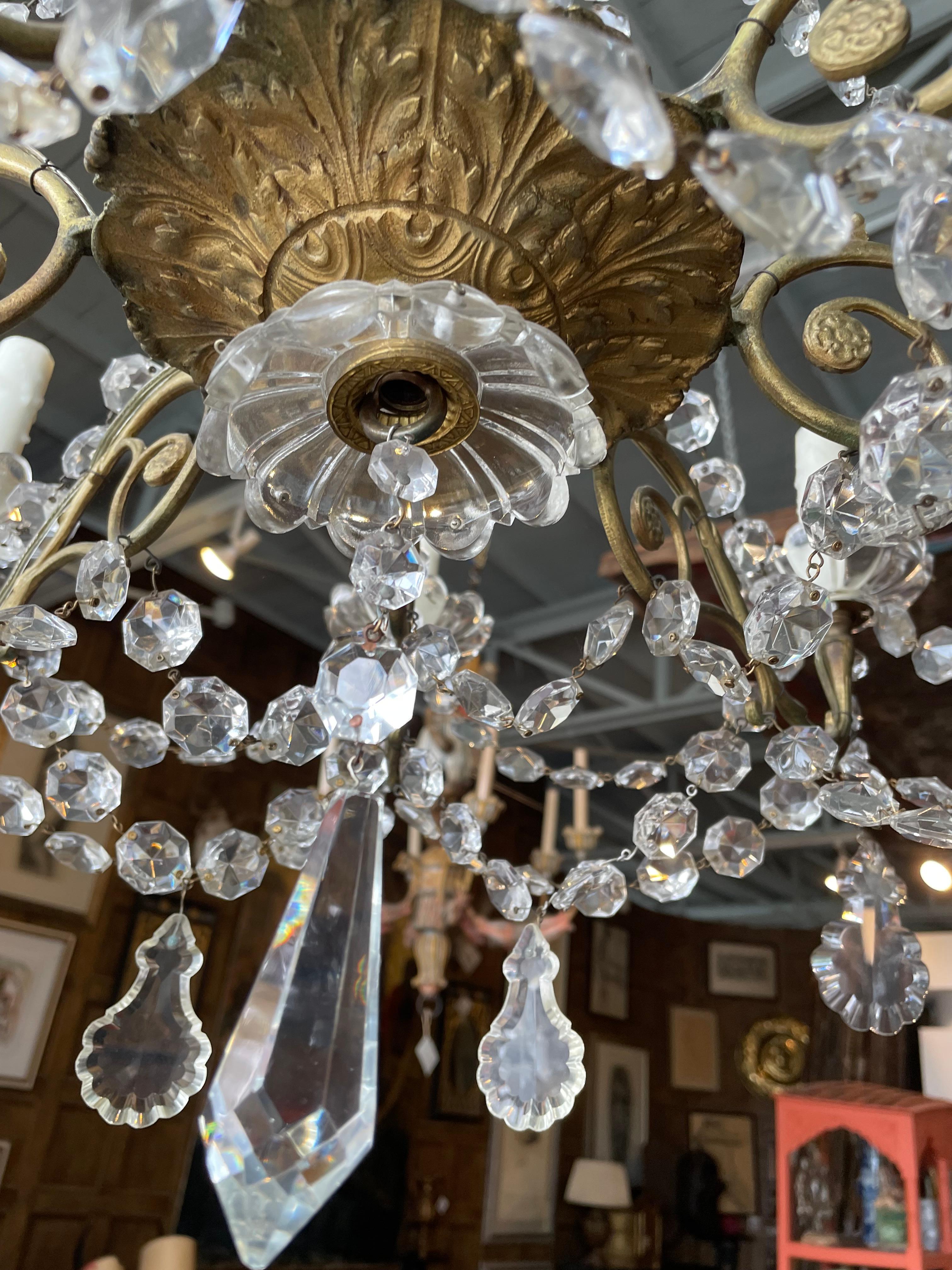 Lampadario francese in cristallo e bronzo (inizio XX secolo) In condizioni ottime in vendita a Dallas, TX