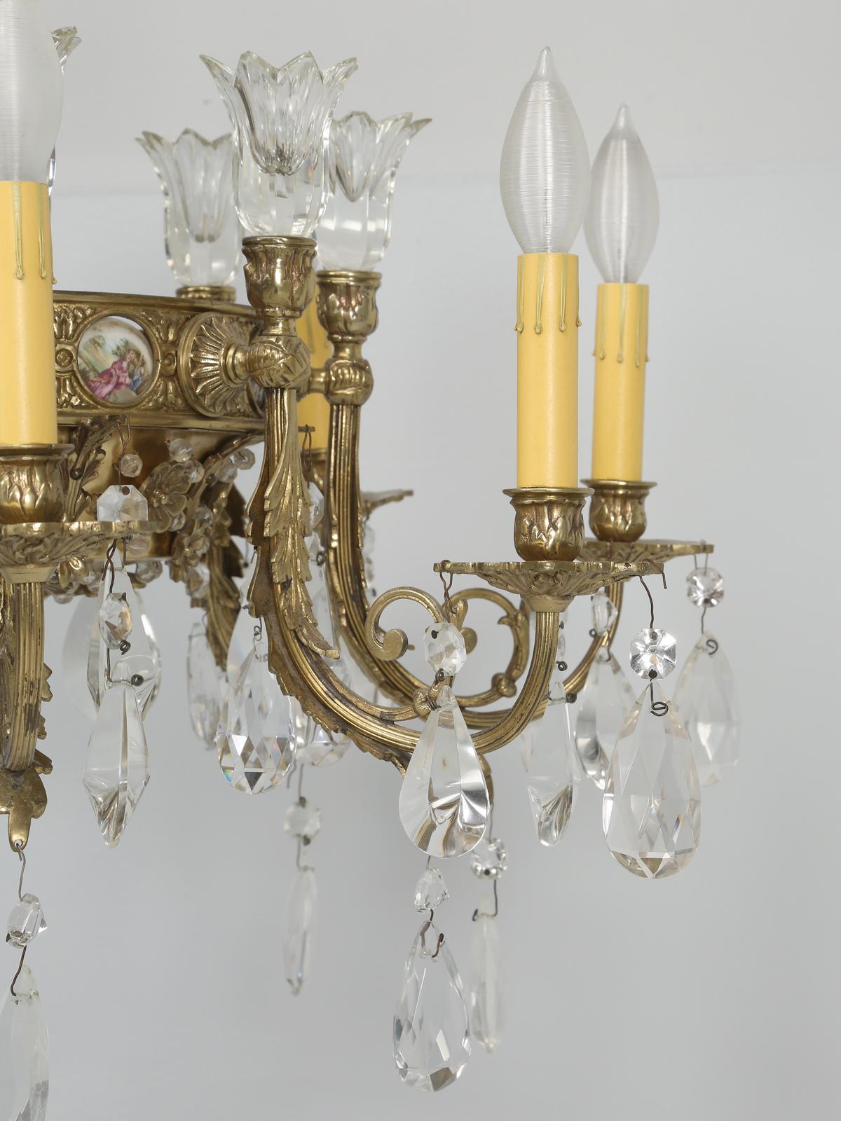 French Crystal and Bronze Chandelier with Unusual Details Including Cameos For Sale 4