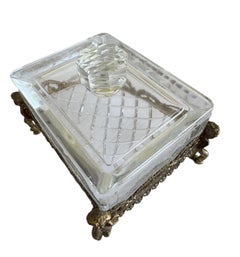 French Crystal and Bronze Dresser Box with Cherubs