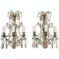 French Crystal and Bronze Sconces