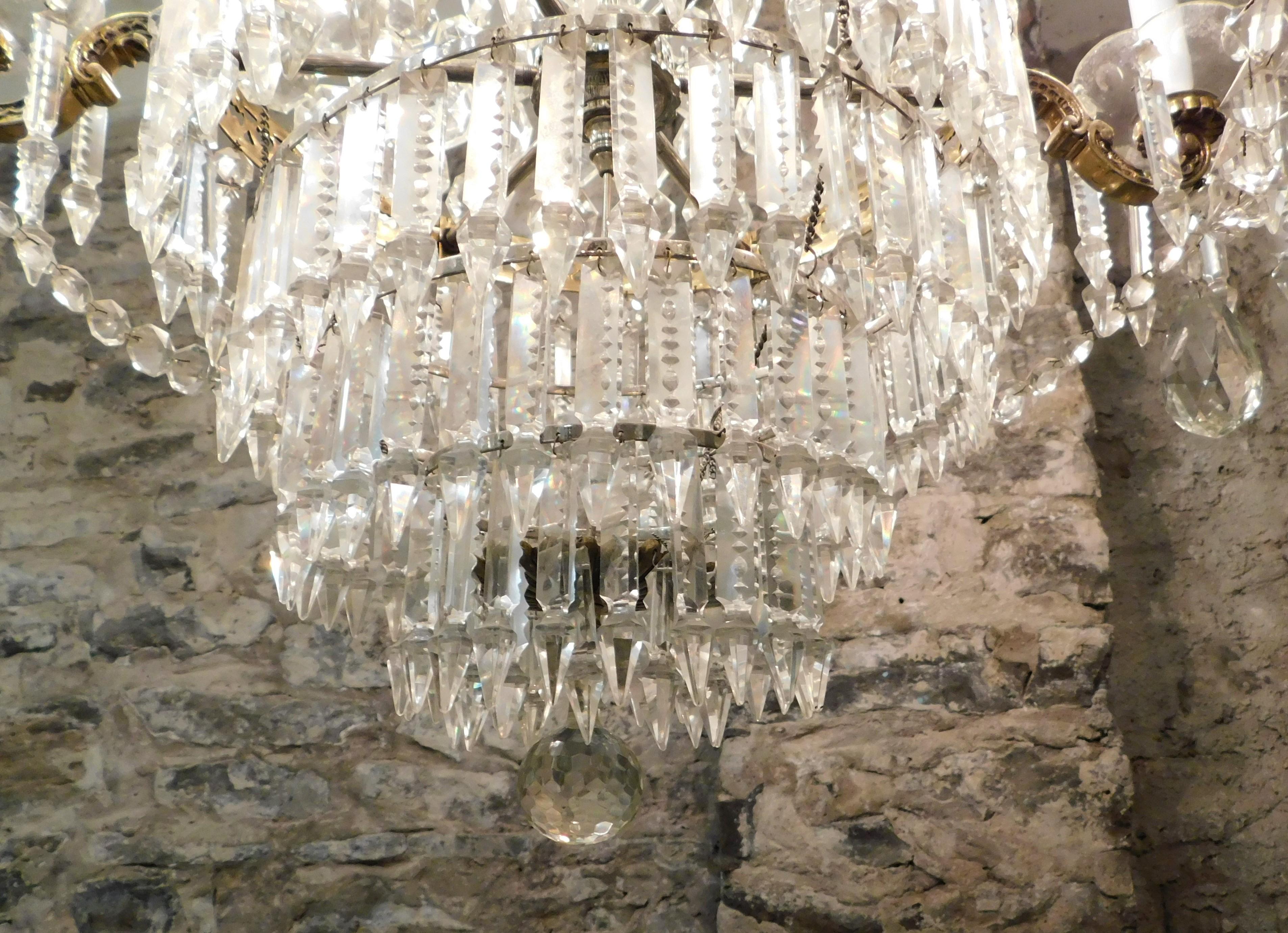 French Crystal and Bronze Six-Light Tiered Chandelier Turn of the Century 4