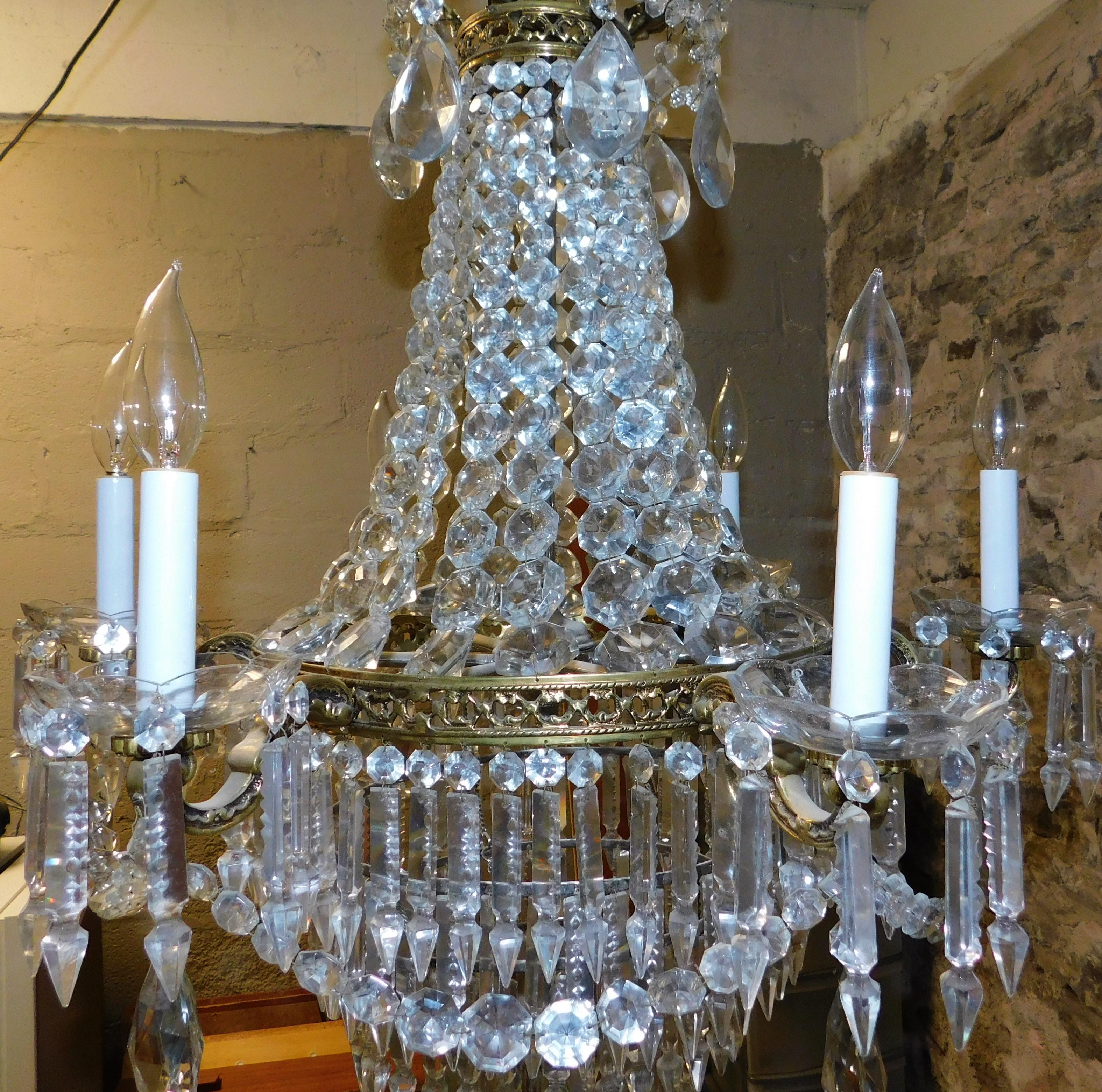 French Crystal and Bronze Six-Light Tiered Chandelier Turn of the Century 5