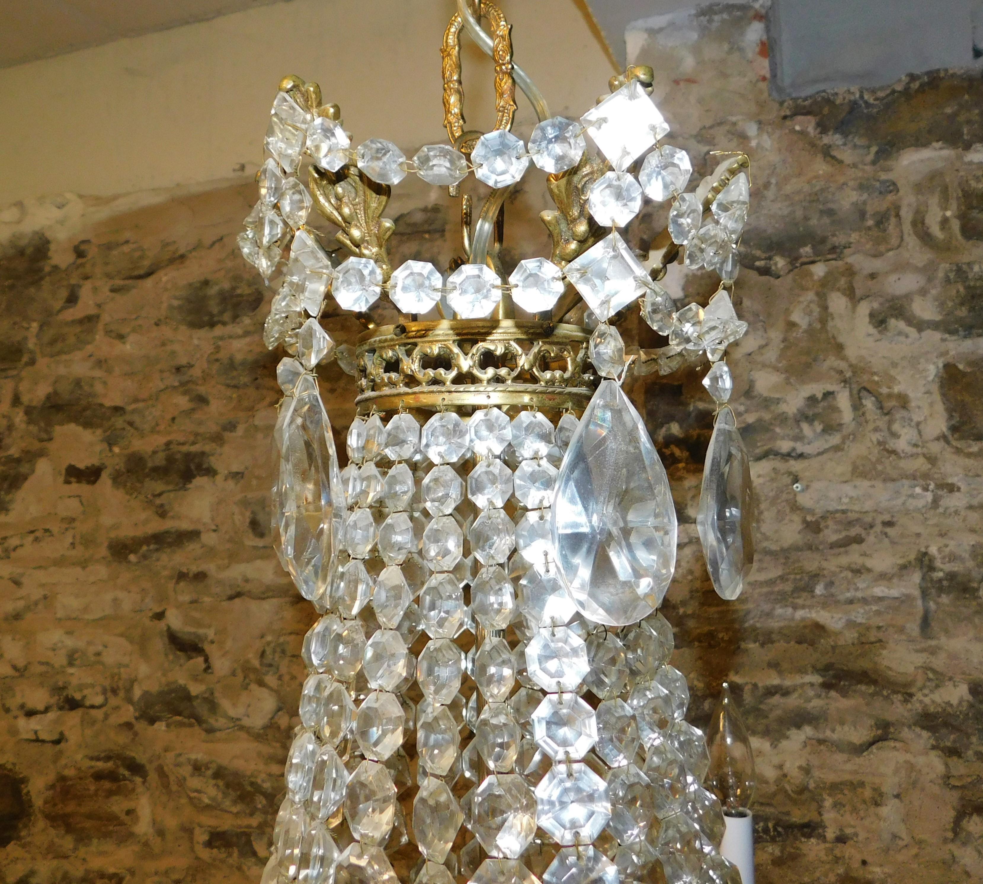 French Crystal and Bronze Six-Light Tiered Chandelier Turn of the Century 8