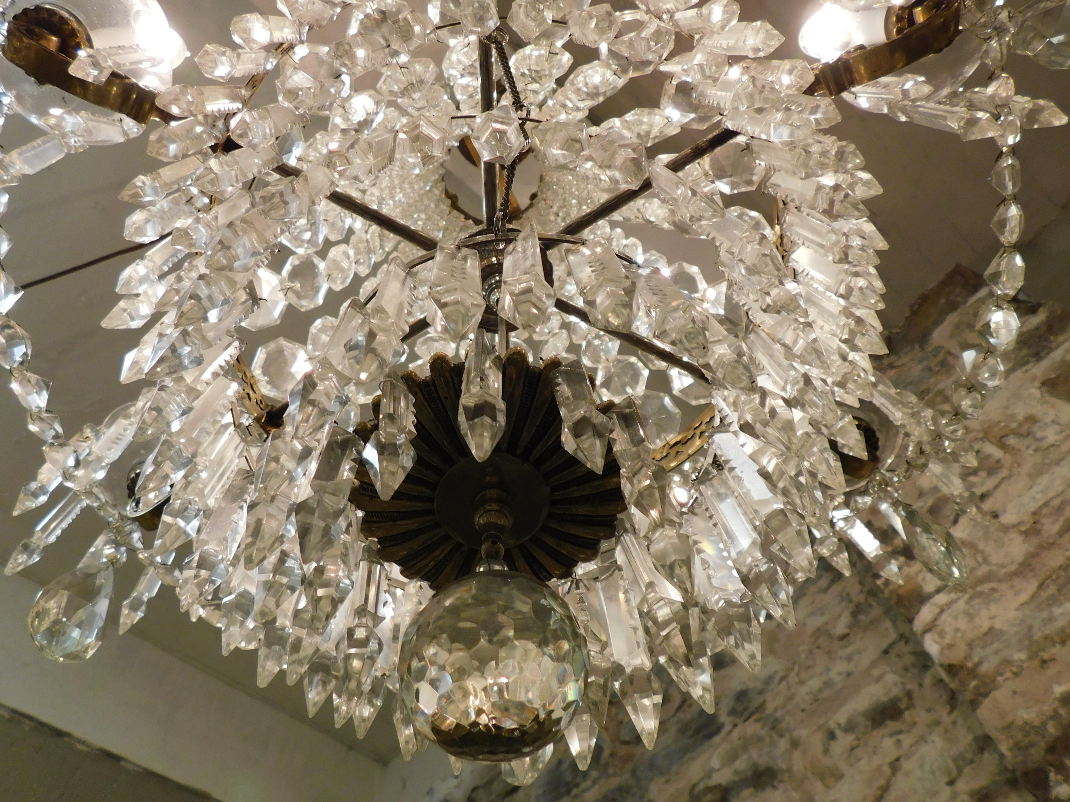 French Crystal and Bronze Six-Light Tiered Chandelier Turn of the Century 2