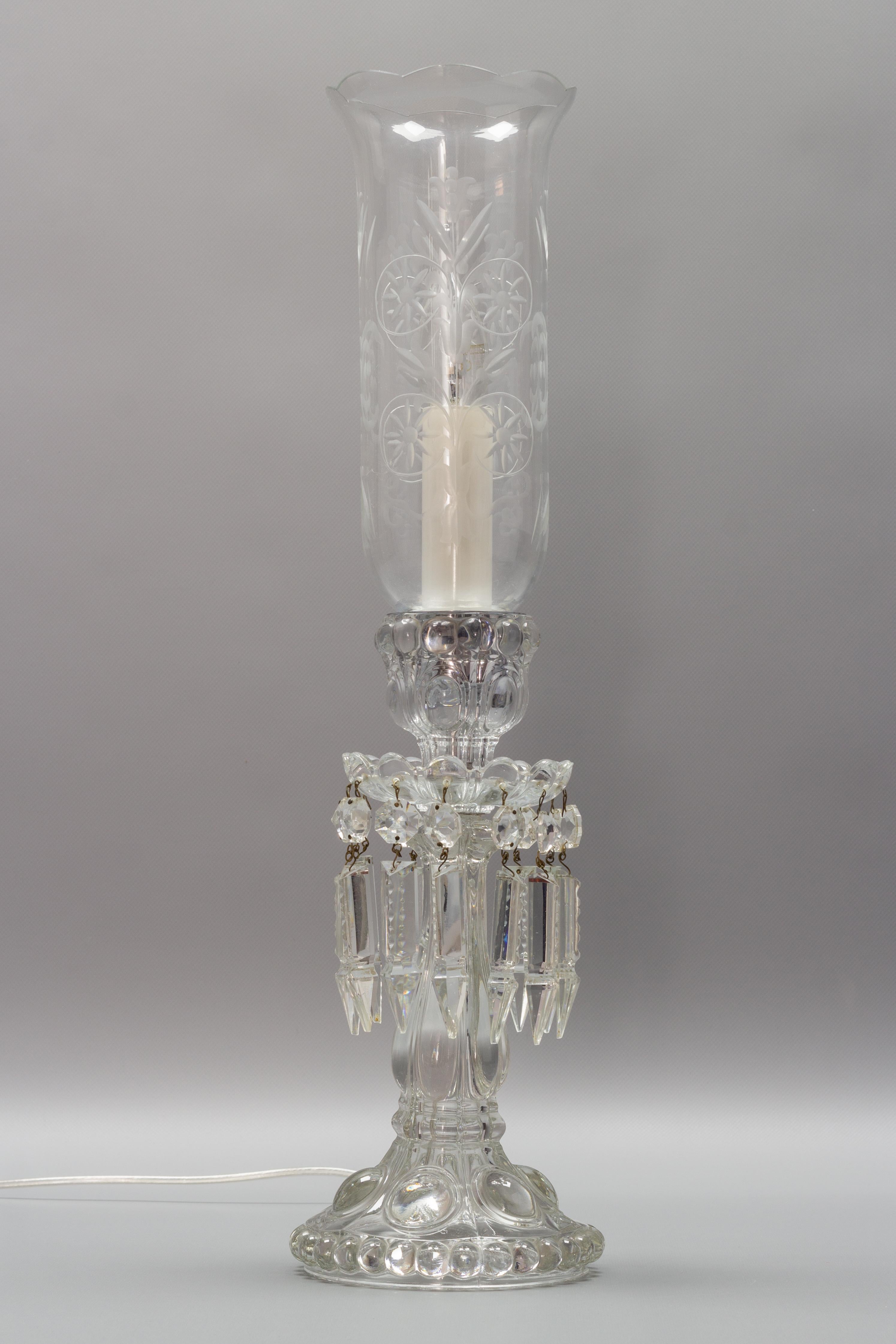 French Crystal and Cut Glass Hurricane Table Lamp 10