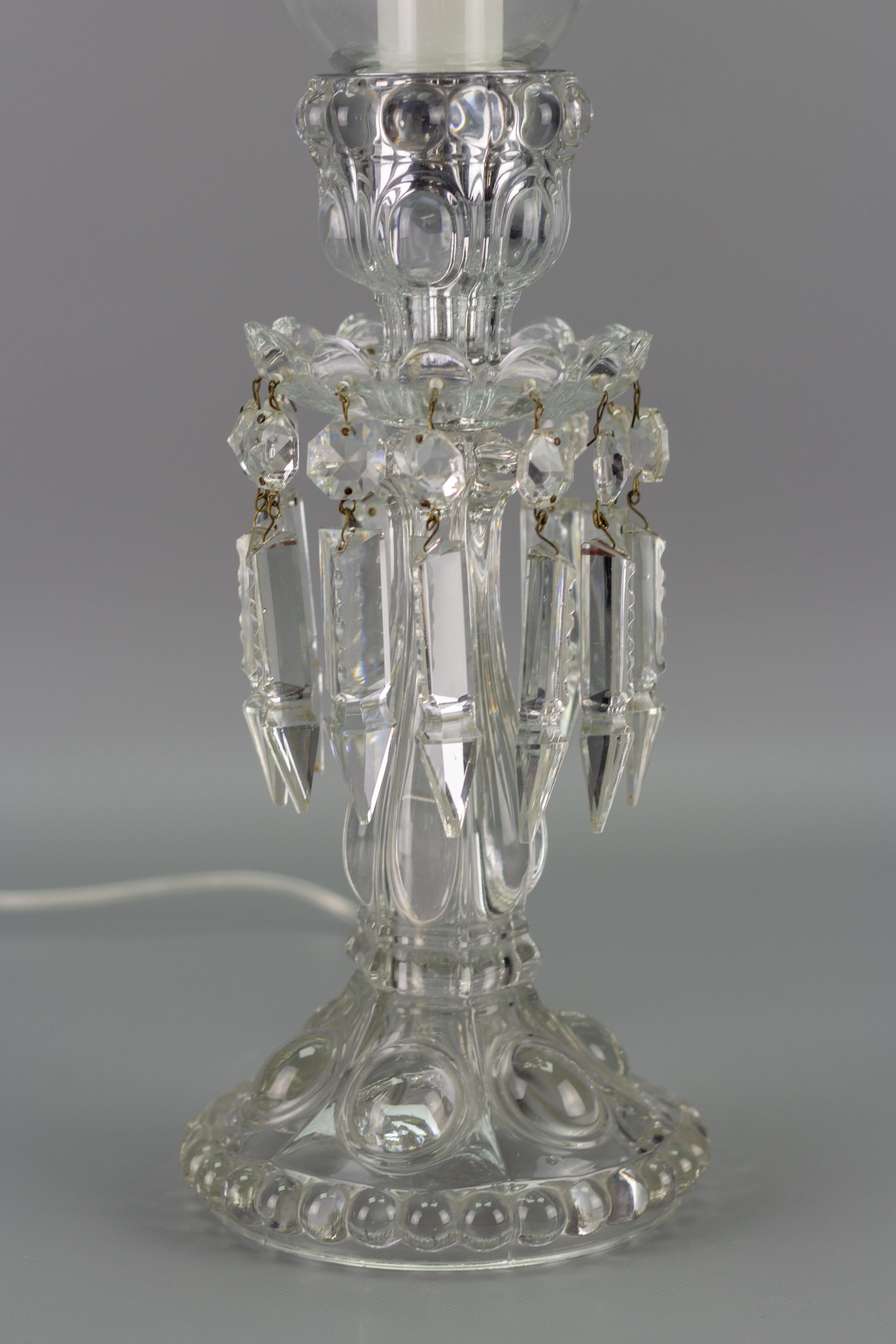 Mid-20th Century French Crystal and Cut Glass Hurricane Table Lamp