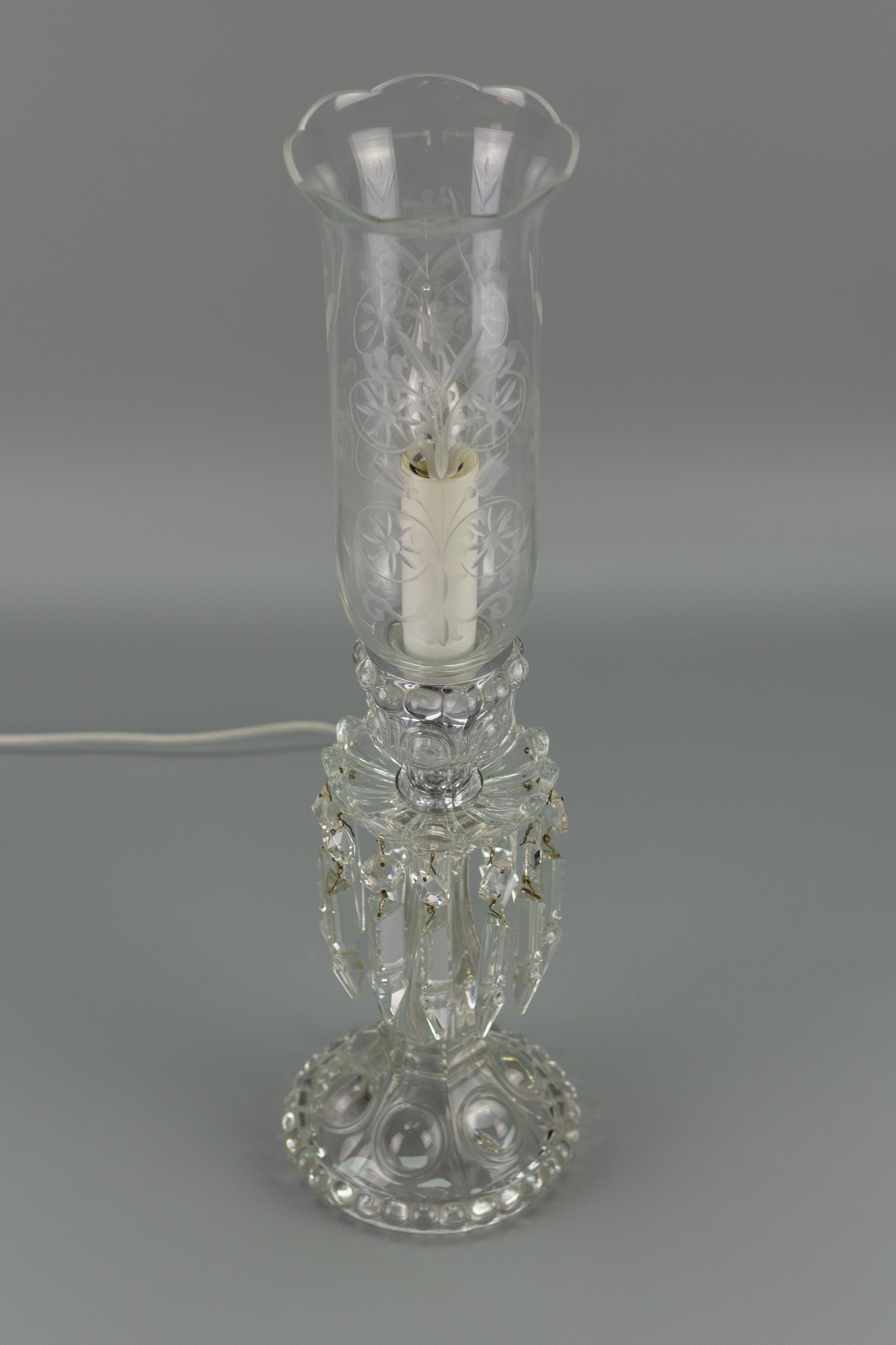 French Crystal and Cut Glass Hurricane Table Lamp 1