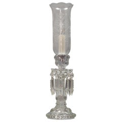 Retro French Crystal and Cut Glass Hurricane Table Lamp