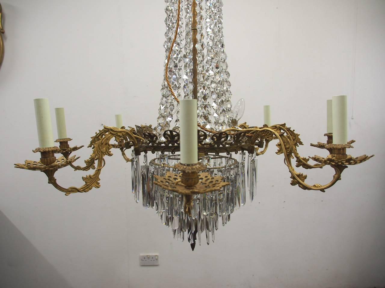 French Crystal and Gilded Brass Chandelier, circa 1880 In Good Condition In Edinburgh, GB