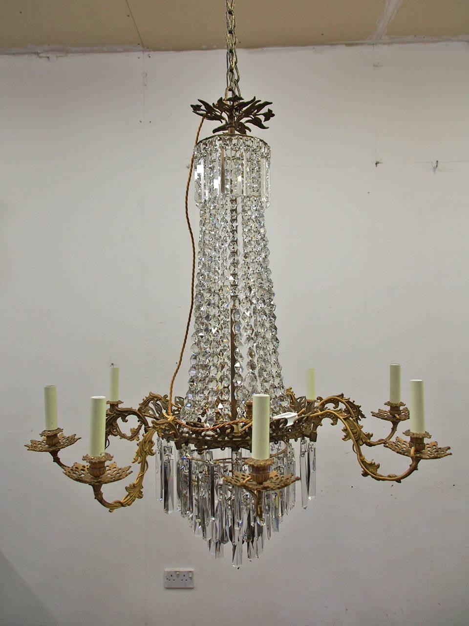 Late 19th Century French Crystal and Gilded Brass Chandelier, circa 1880