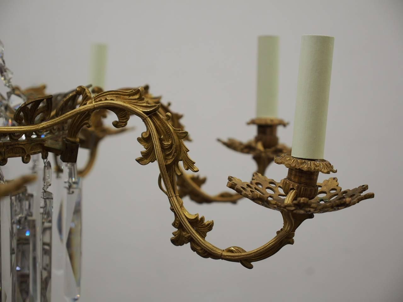 French Crystal and Gilded Brass Chandelier, circa 1880 2