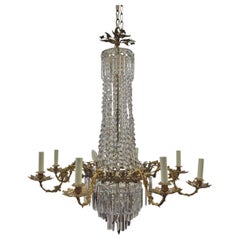 French Crystal and Gilded Brass Chandelier, circa 1880