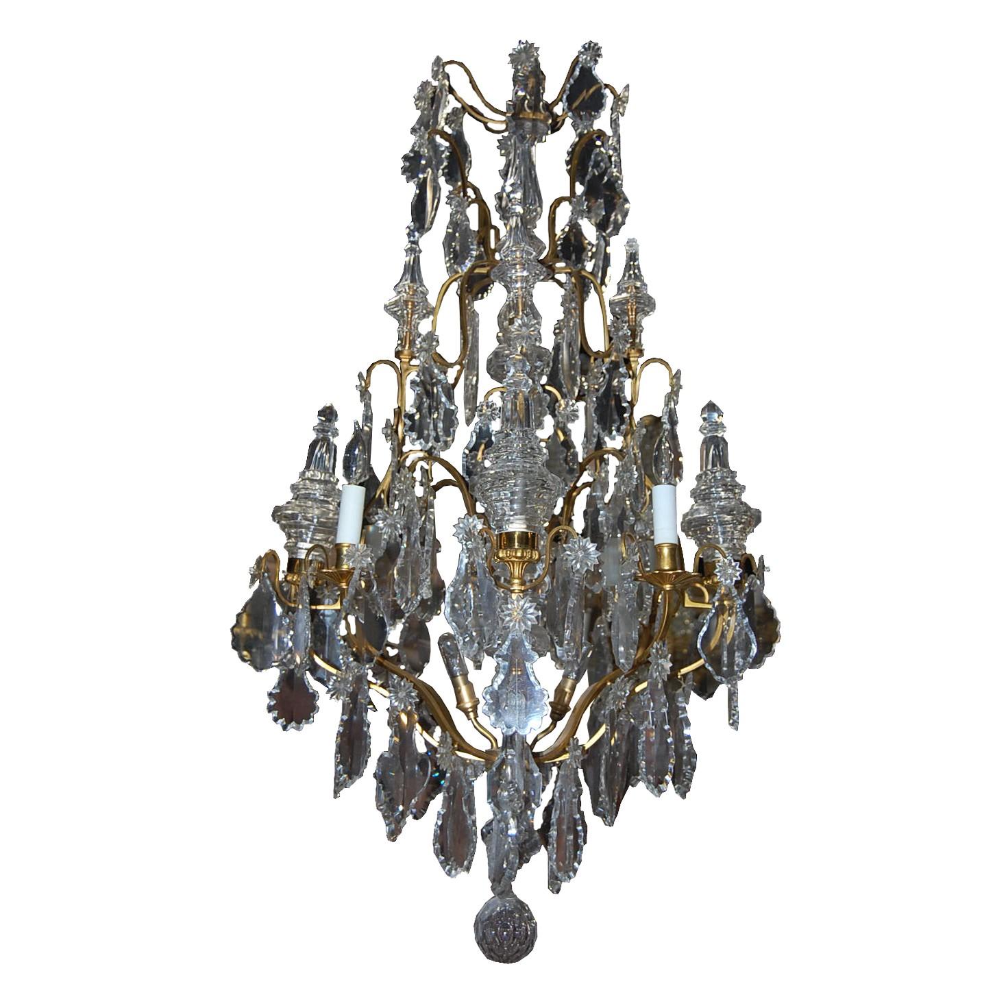 French Crystal and Gilt Bronze Chandelier, circa 1920
