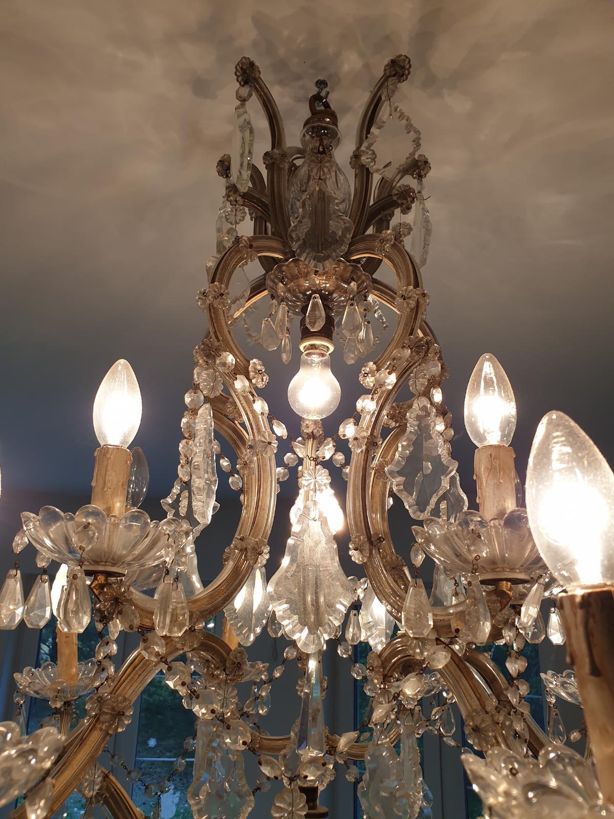 French Crystal and Glass Marie Therese Chandelier with Fifteen Light Two Tier 5