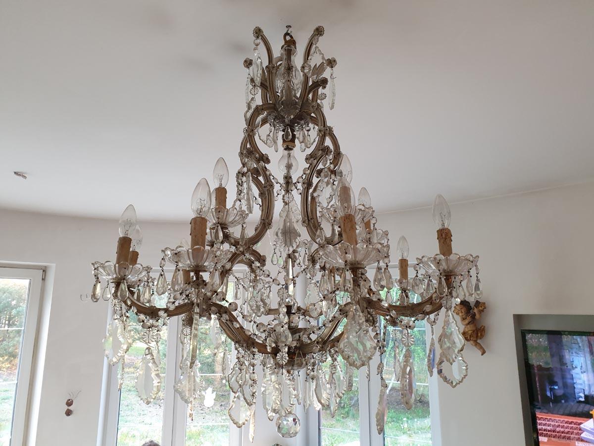 Metal French Crystal and Glass Marie Therese Chandelier with Fifteen Light Two Tier