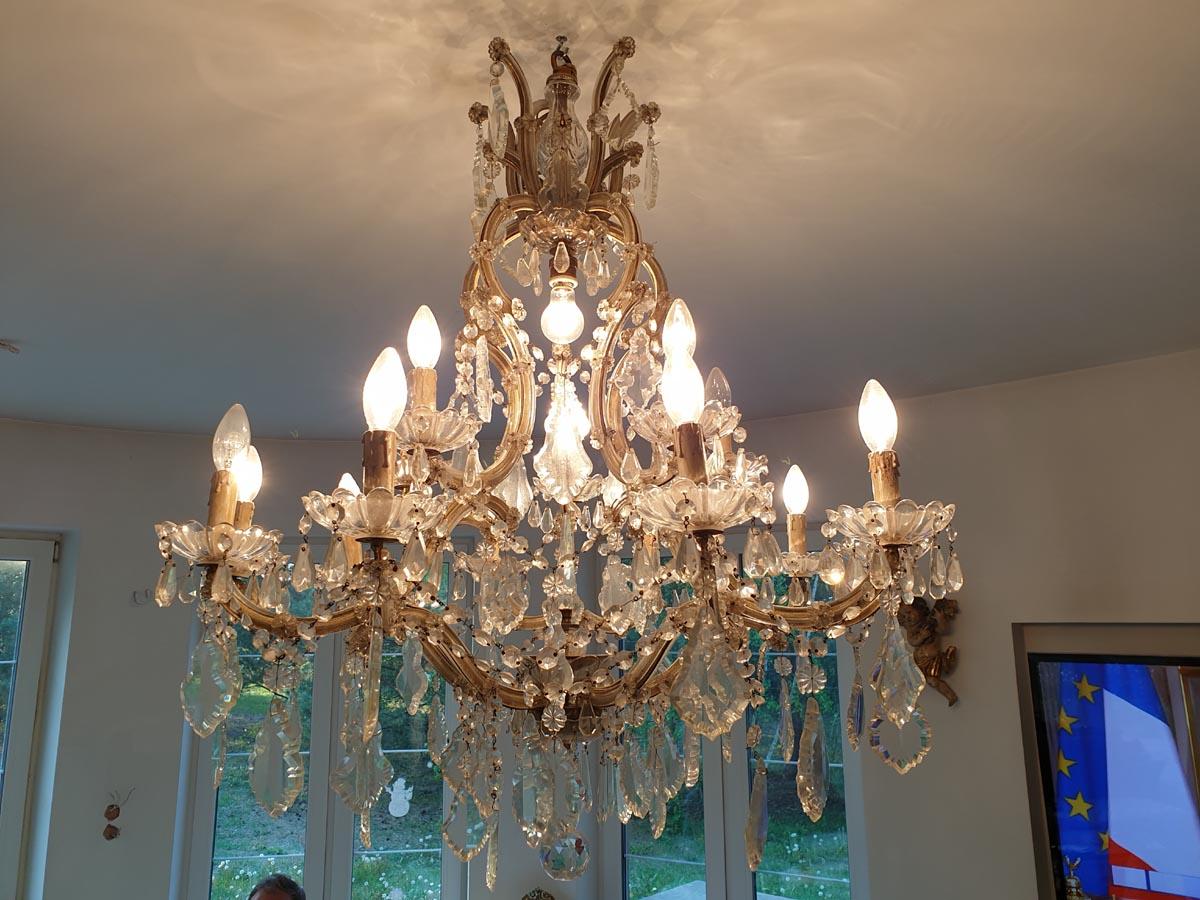 French Crystal and Glass Marie Therese Chandelier with Fifteen Light Two Tier 1