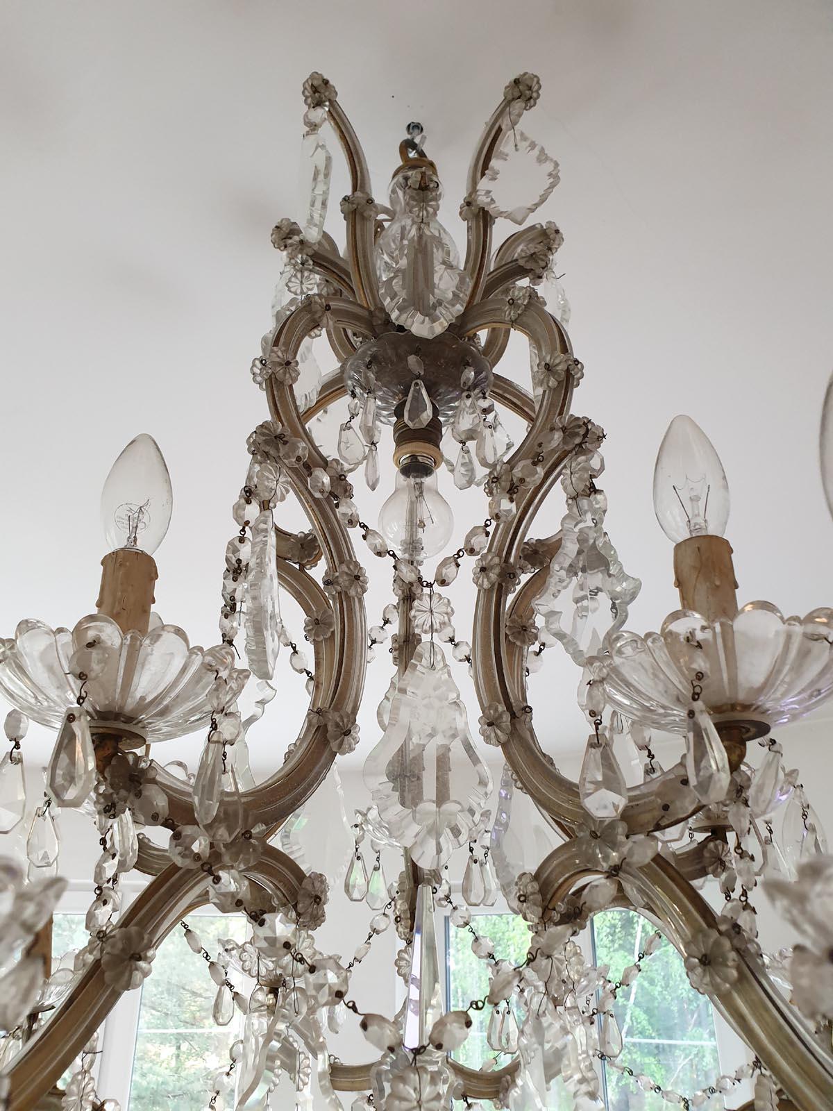 French Crystal and Glass Marie Therese Chandelier with Fifteen Light Two Tier 4
