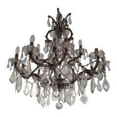 Antique French Crystal and Glass Marie Therese Chandelier with Fifteen Light Two Tier