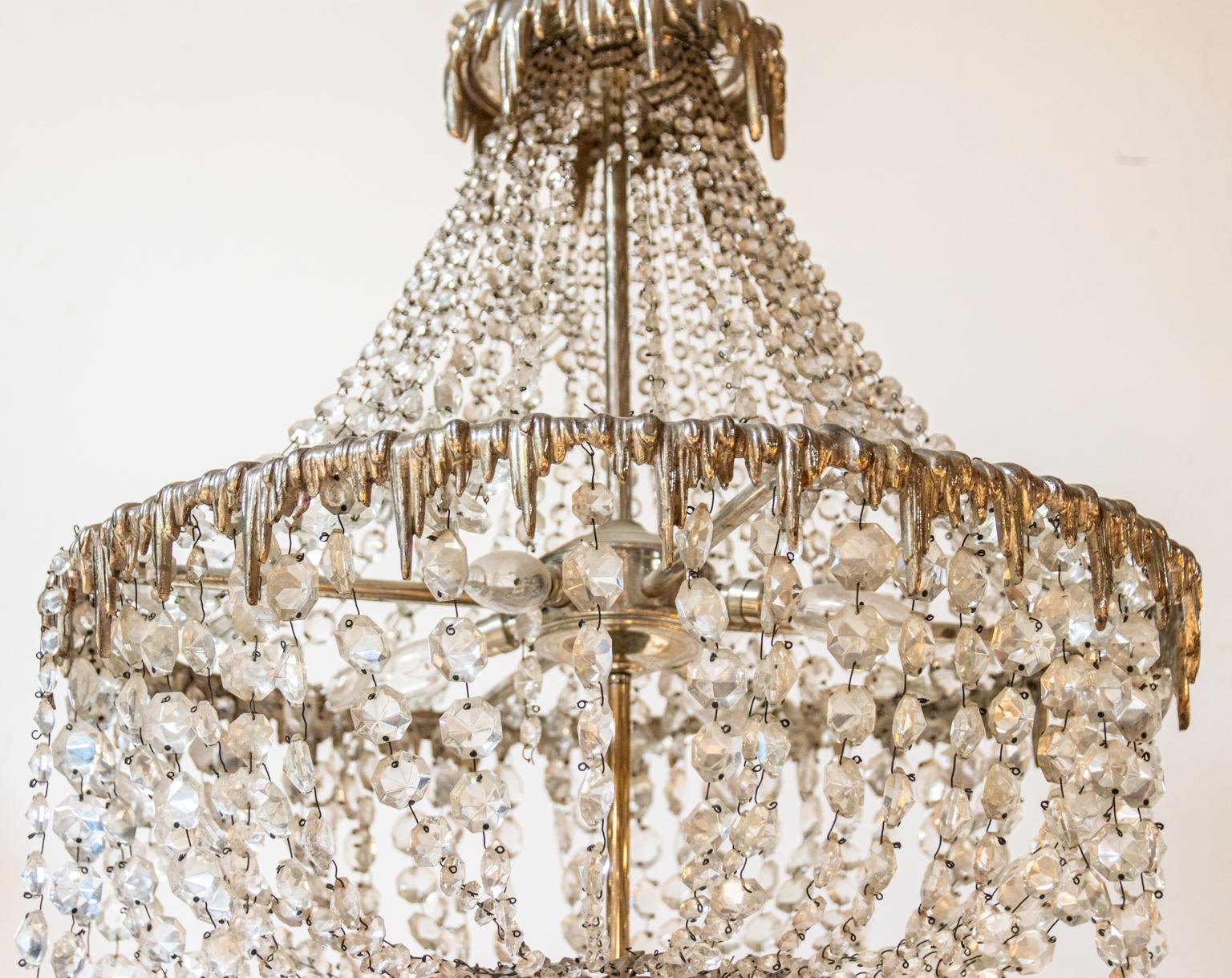 20th Century French Crystal and Mirror Chandelier For Sale