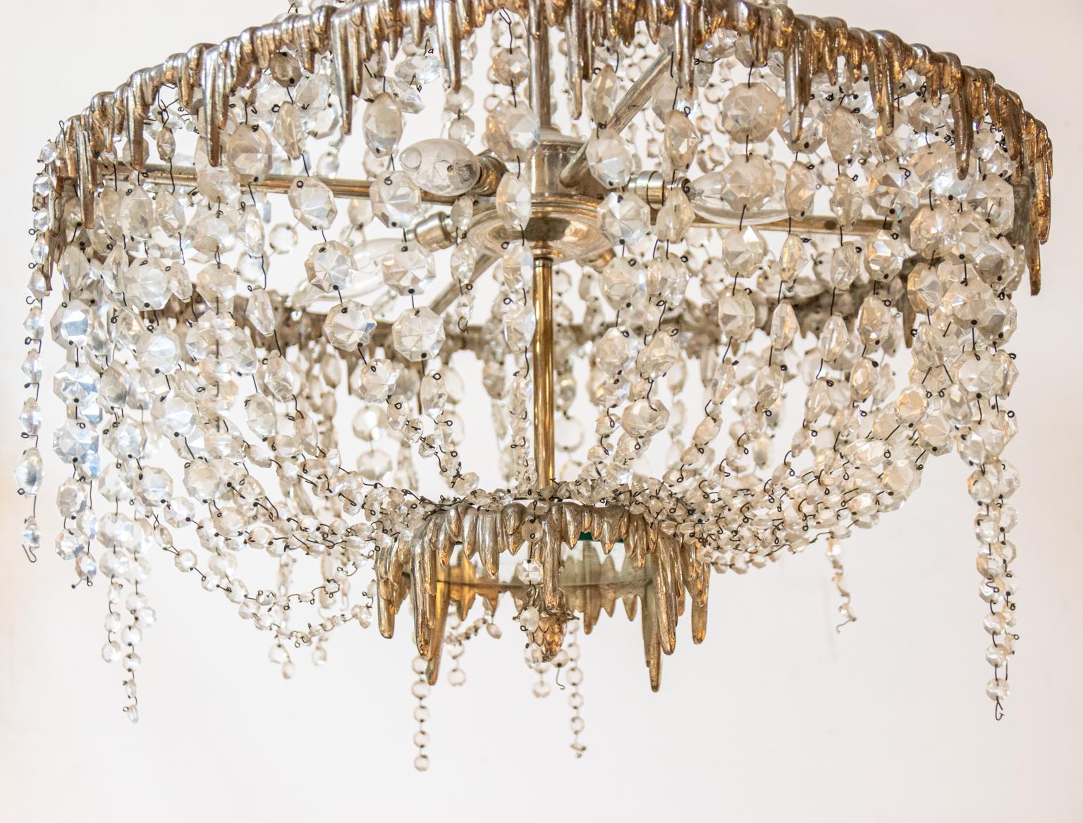 Metal French Crystal and Mirror Chandelier For Sale