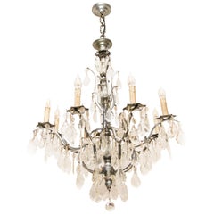 Vintage French Crystal and Nickel-Plated Bronze Ten-Light Chandelier