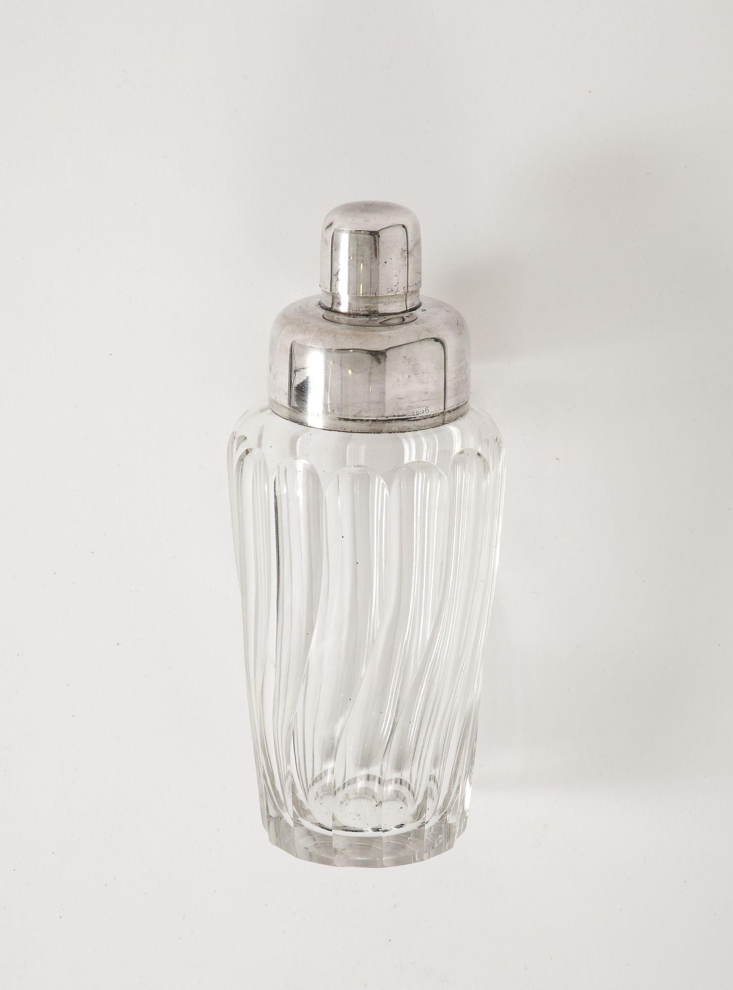 Art Deco French Crystal and Silver Cocktail Shaker For Sale