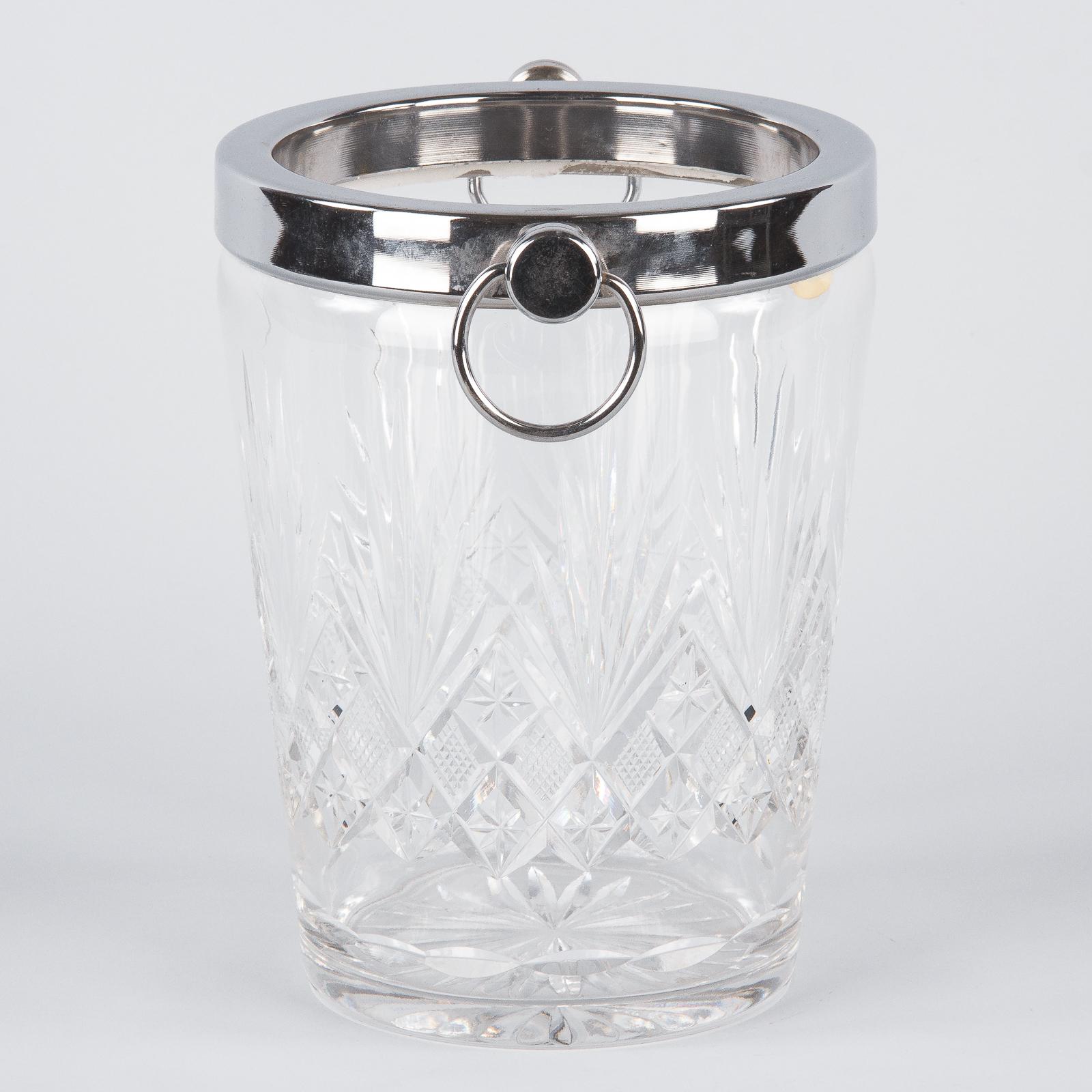 French Crystal and Silver Metal Ice Bucket, 1970s 8