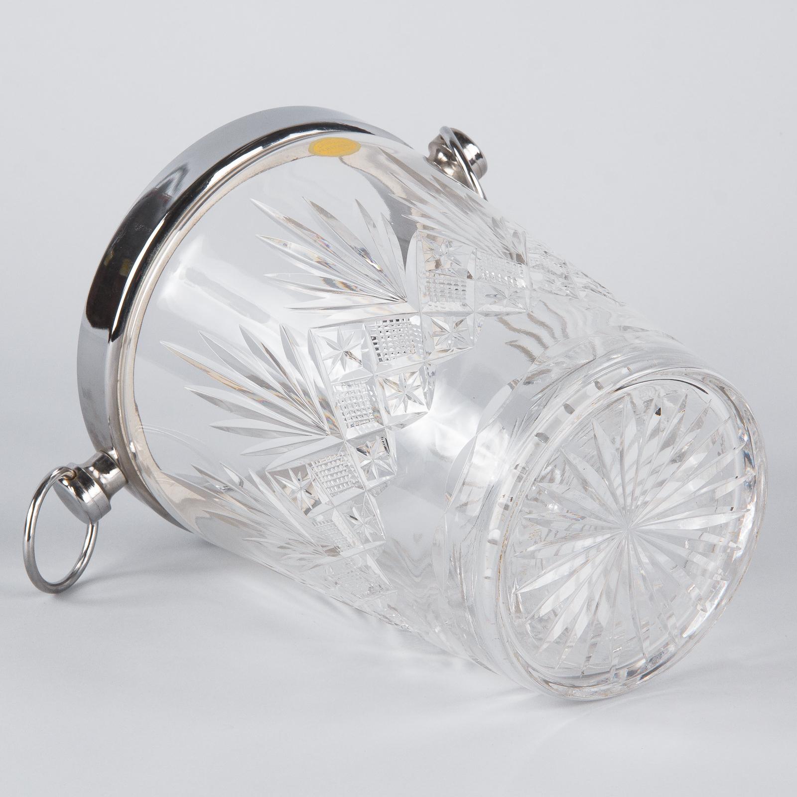 French Crystal and Silver Metal Ice Bucket, 1970s 10