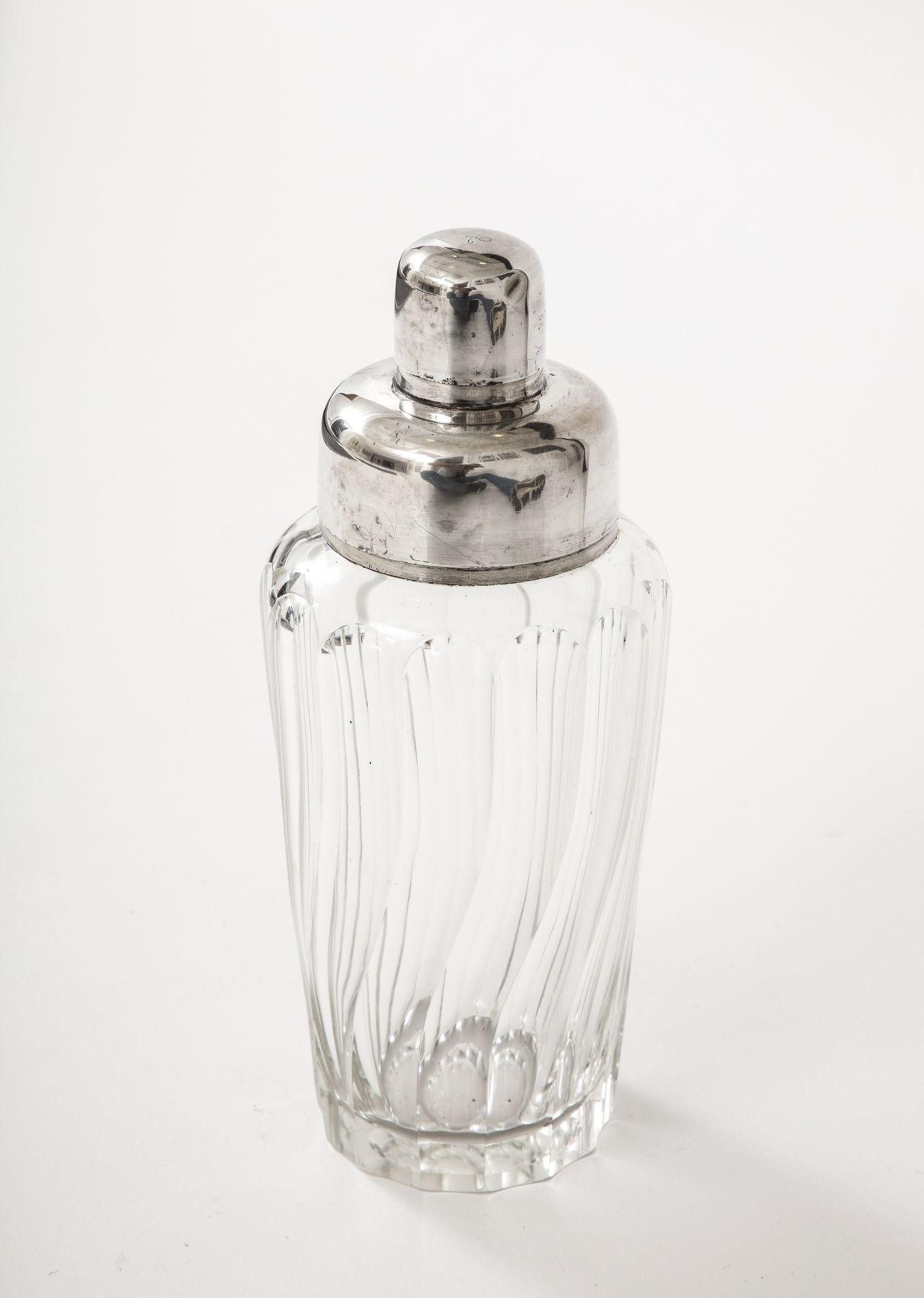 Mid-20th Century French Crystal and Silver Cocktail Shaker For Sale