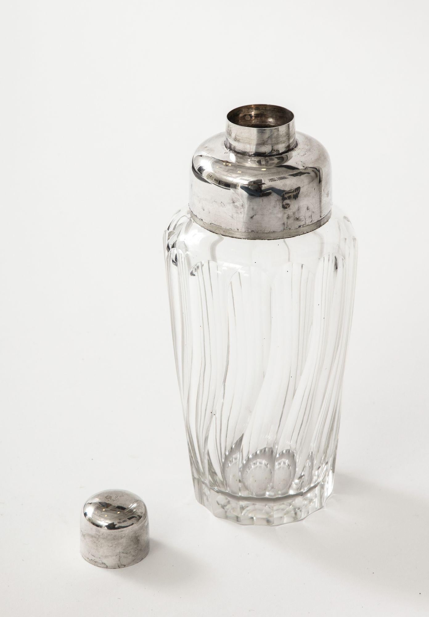 French Crystal and Silver Cocktail Shaker For Sale 2