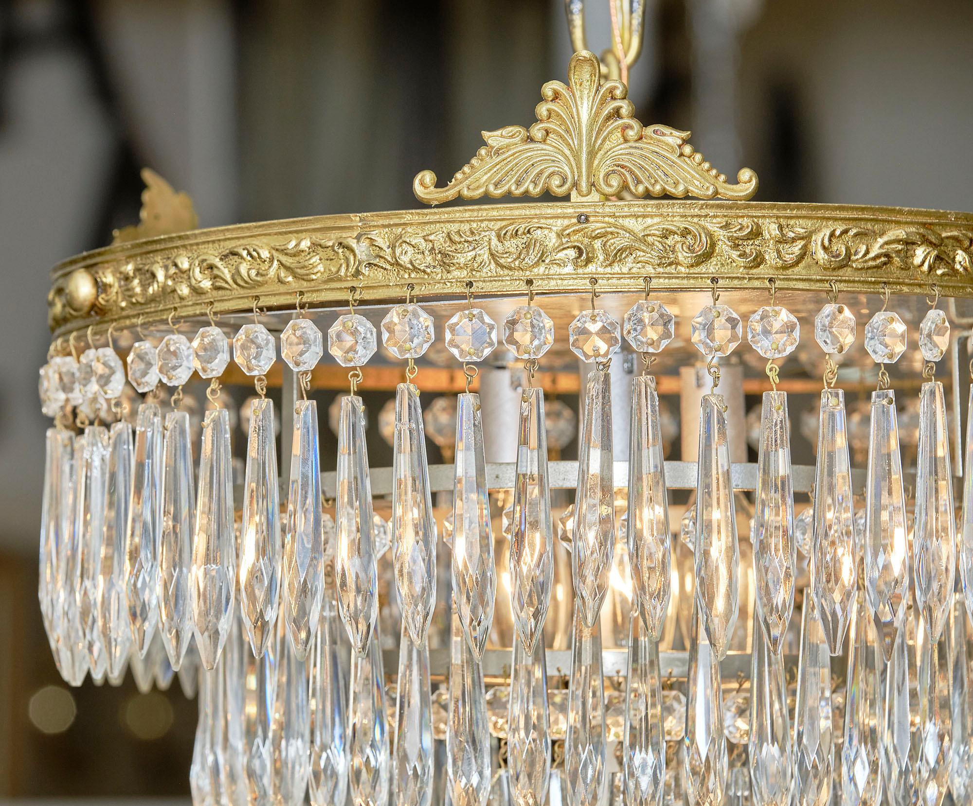 Brass French Crystal Antique Chandelier