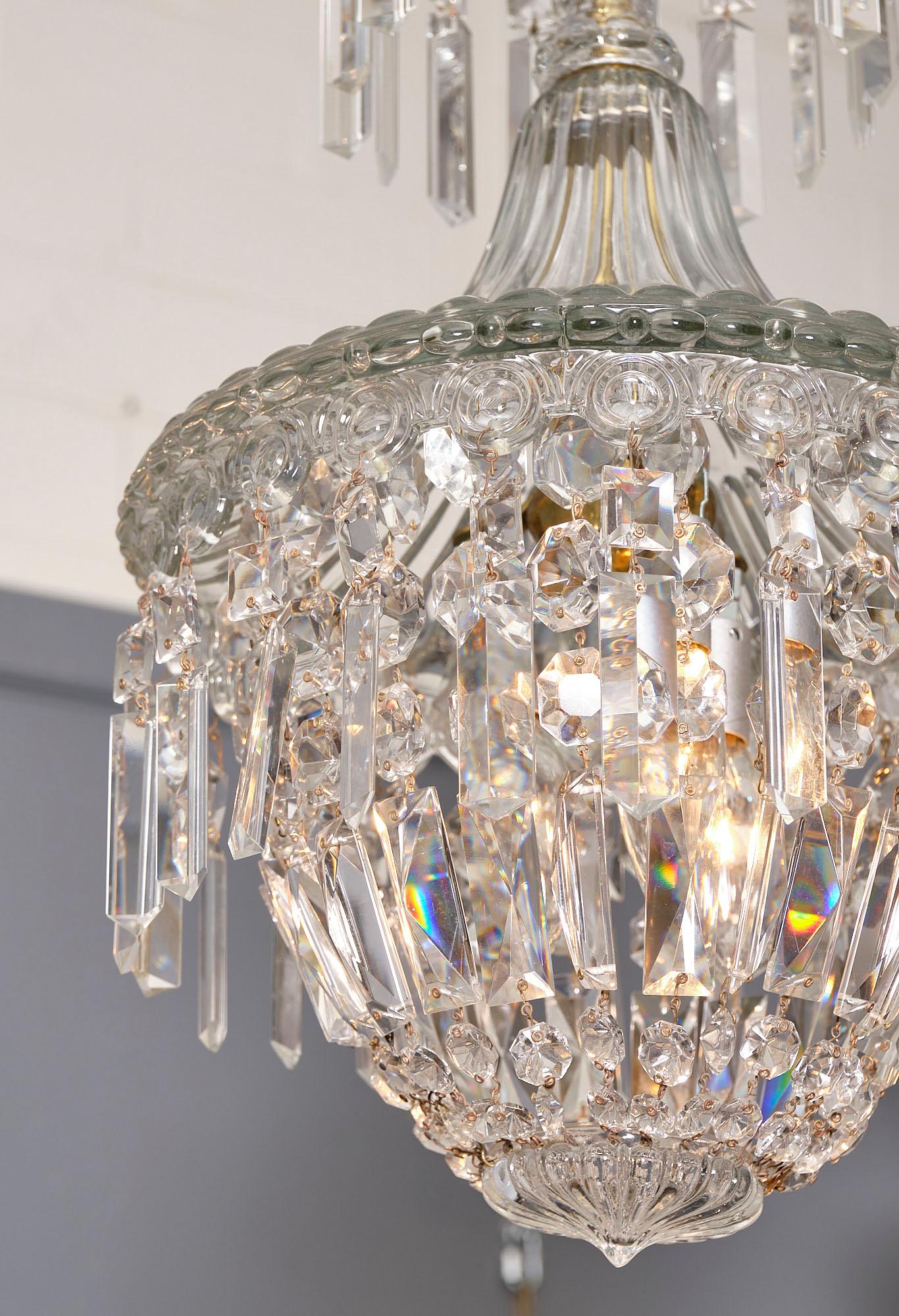 Art Deco French Crystal Antique Chandelier in the Manner of Baccarat