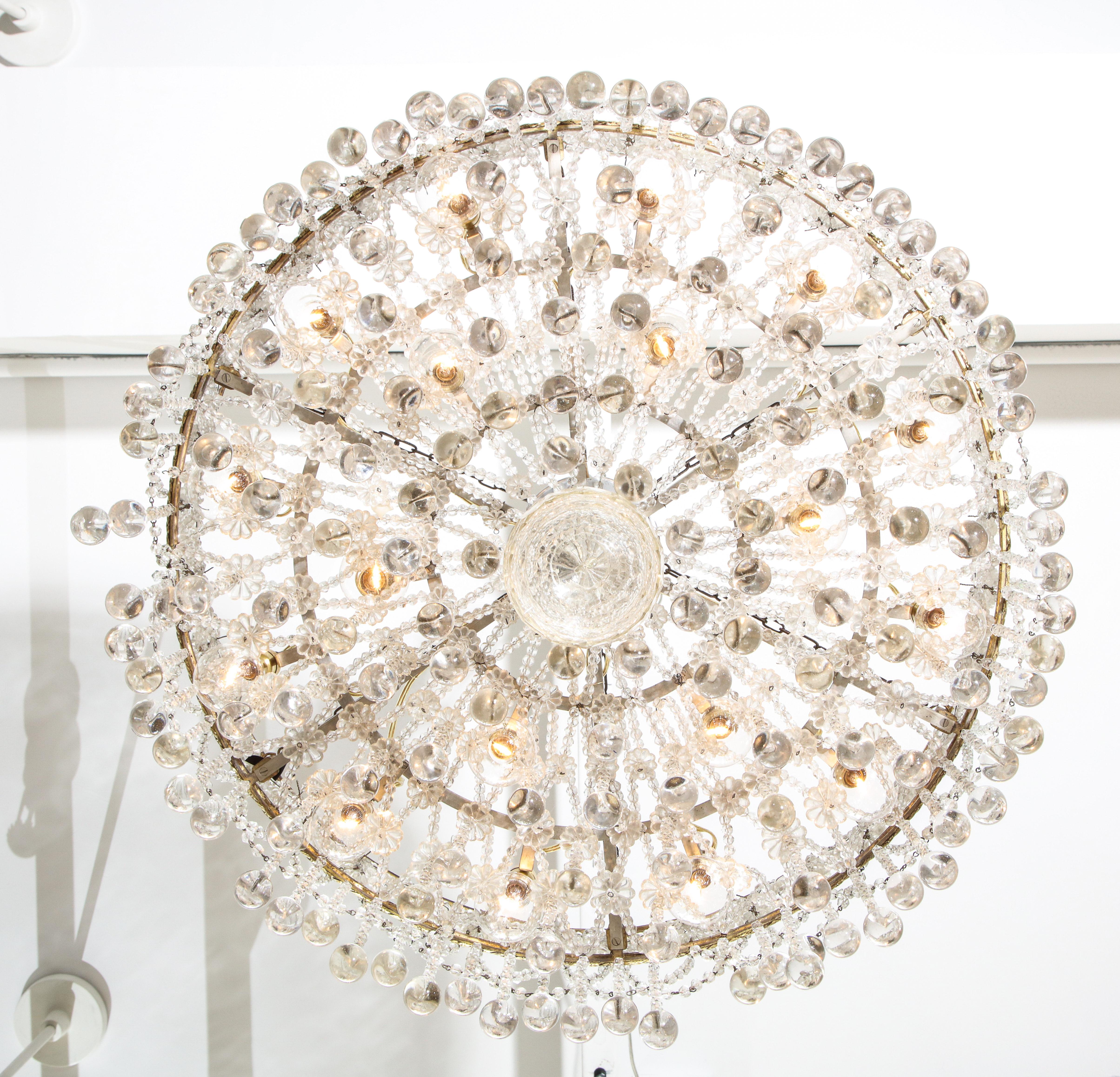 French Crystal Ball Deco Chandelier 6