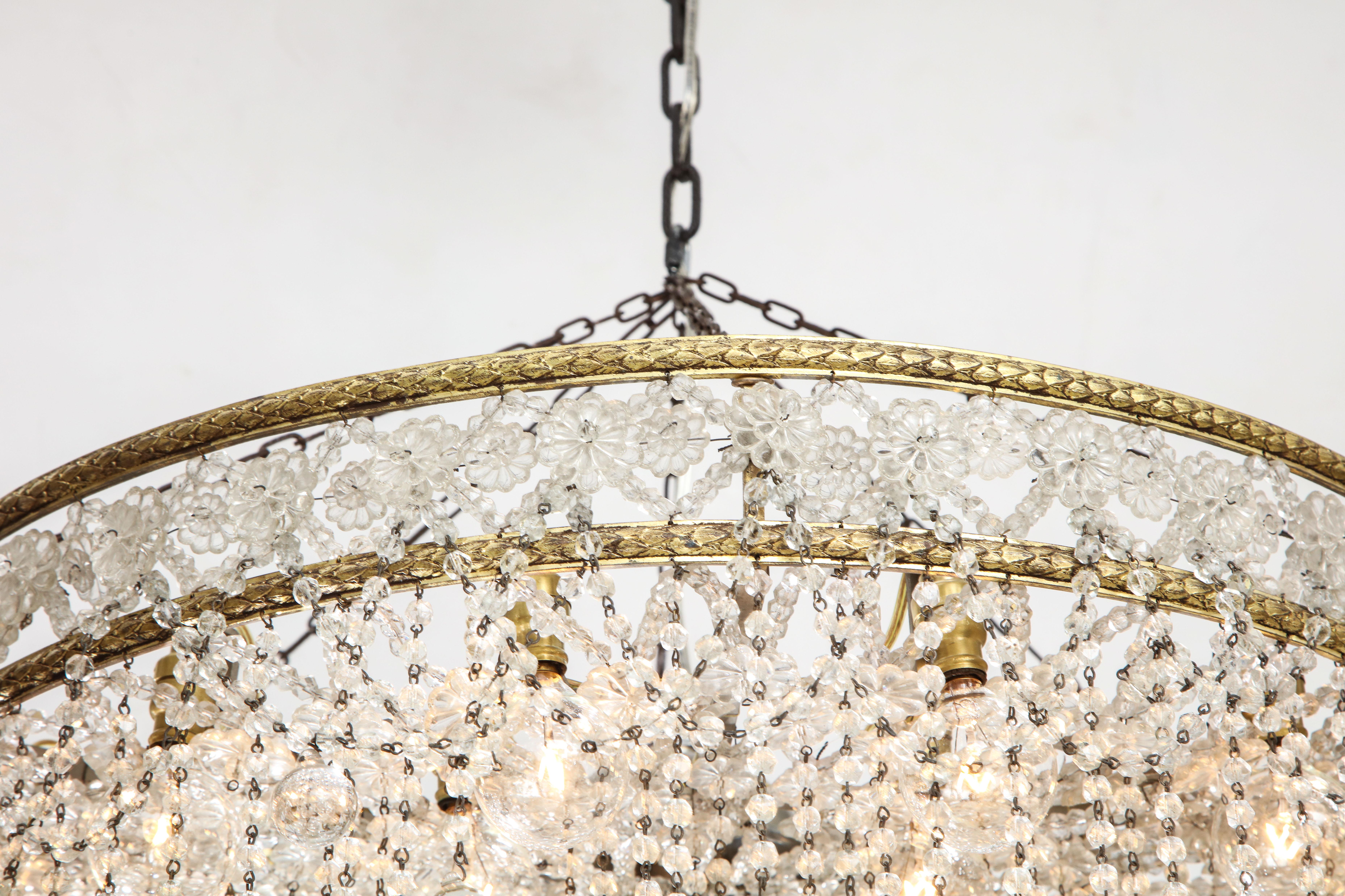 French Crystal Ball Deco Chandelier In Good Condition In New York, NY