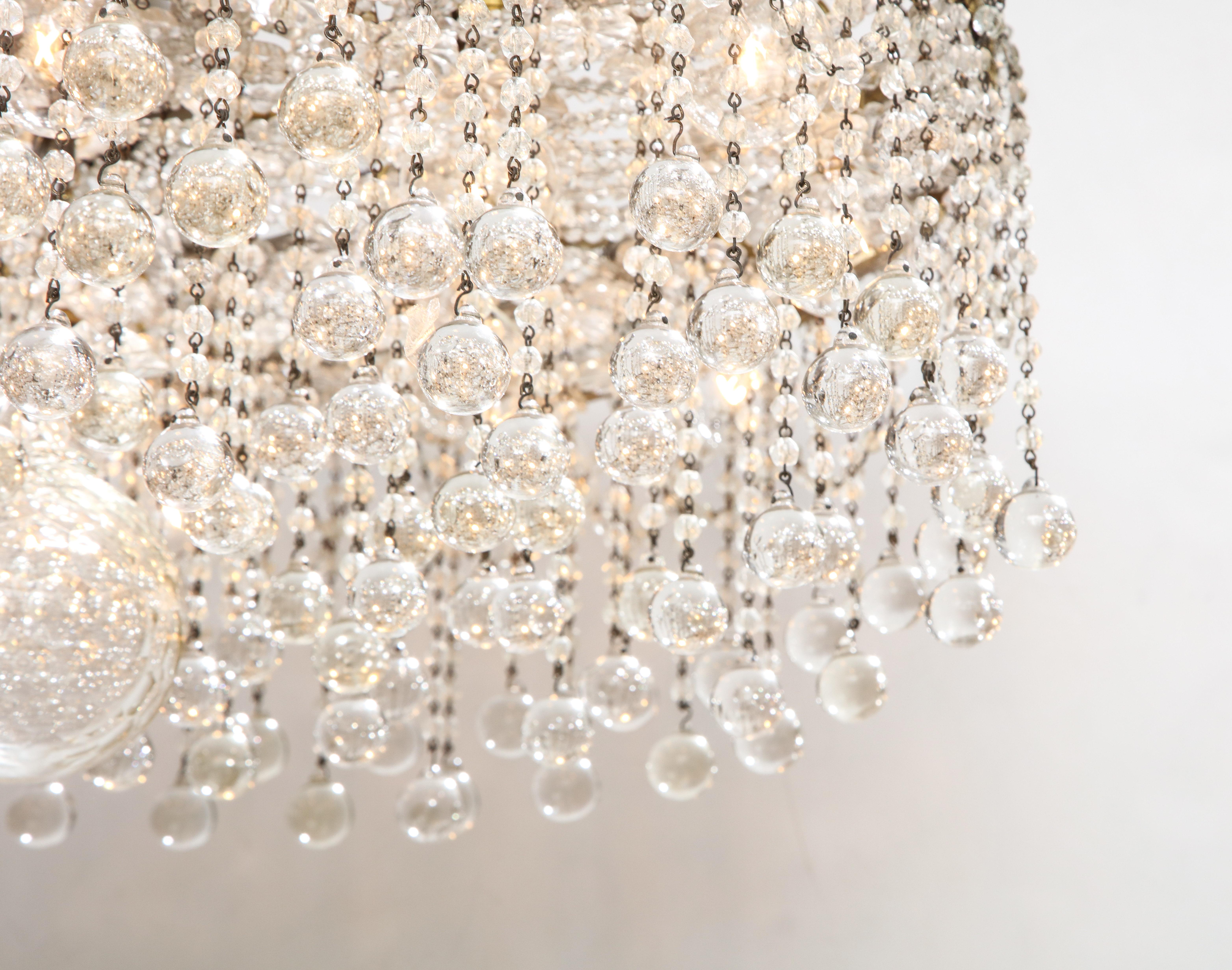 Mid-20th Century French Crystal Ball Deco Chandelier