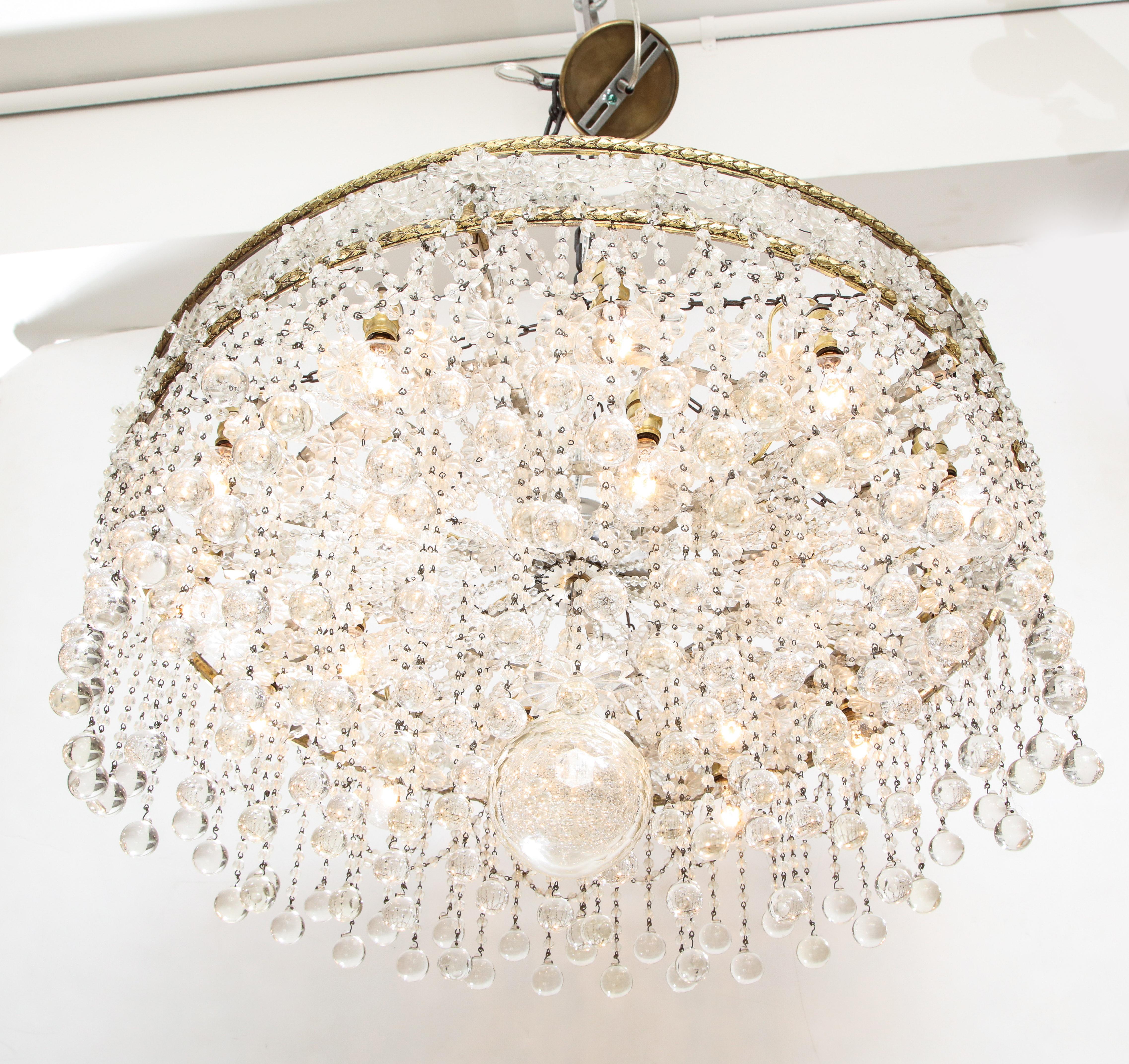 French Crystal Ball Deco Chandelier 1