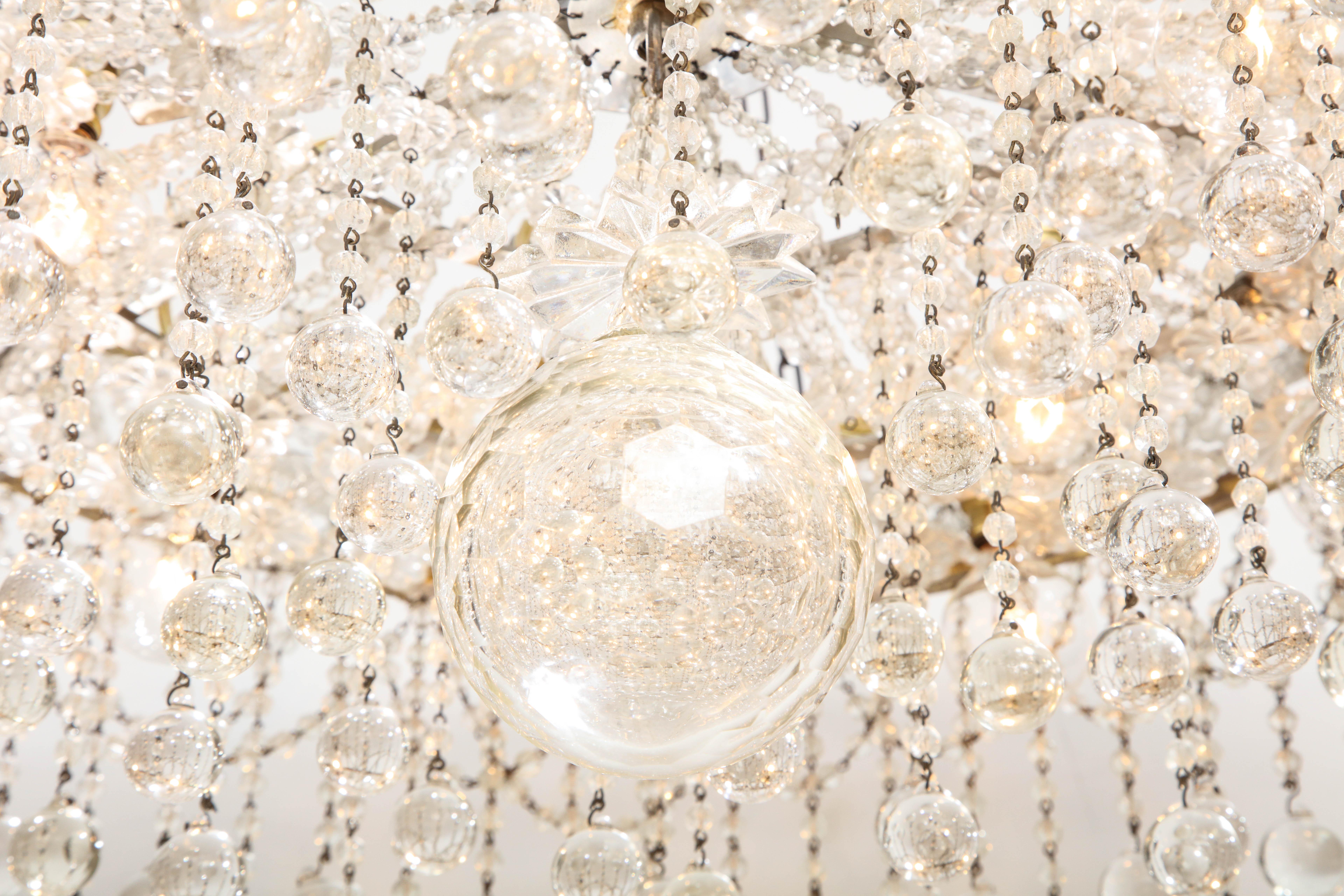 French Crystal Ball Deco Chandelier 2